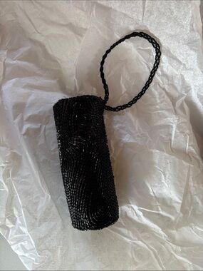 Black Beaded Cylinder Wristlet Bag